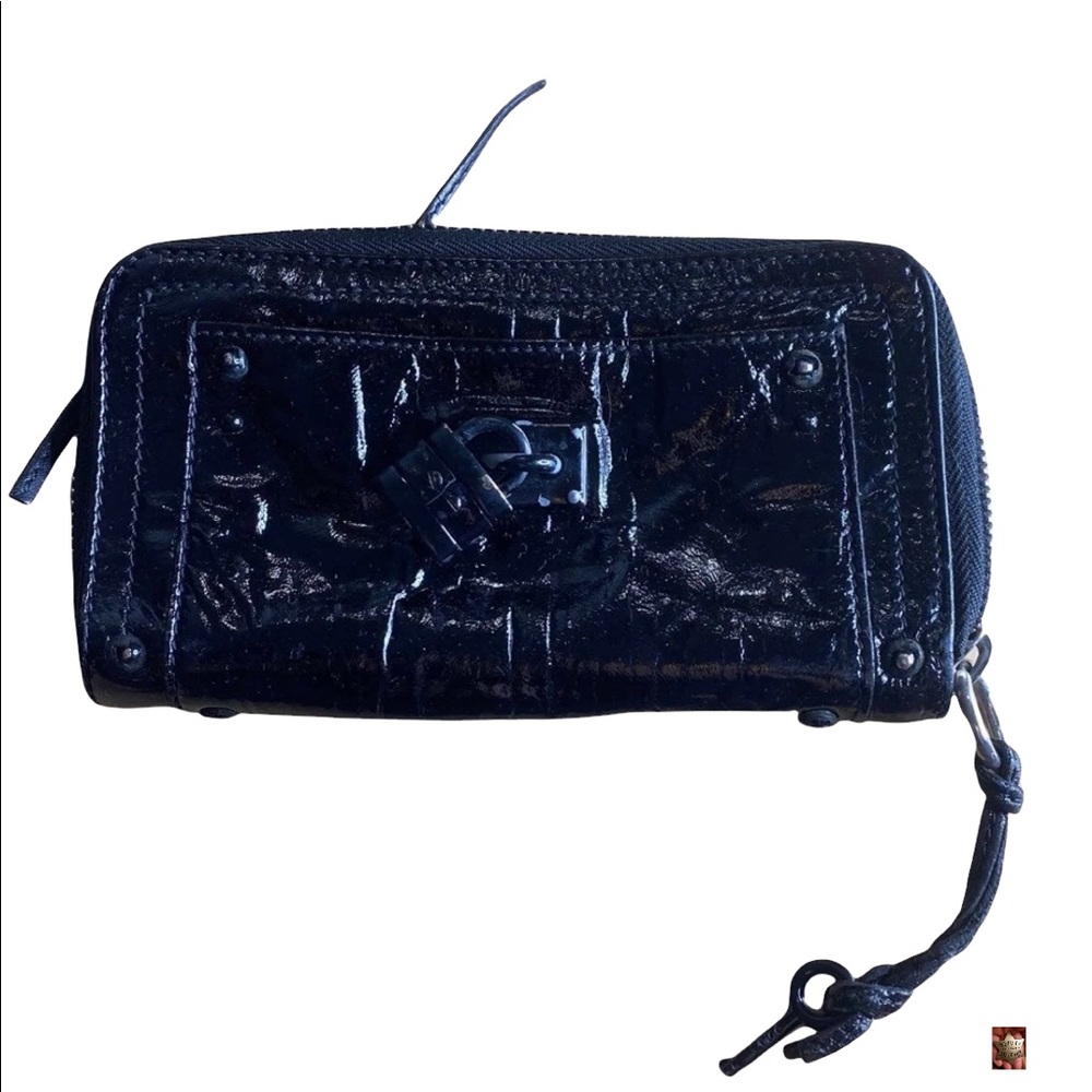 Vintage Chloe Black Patent Leather and Black Hardware Zip Around Wallet.